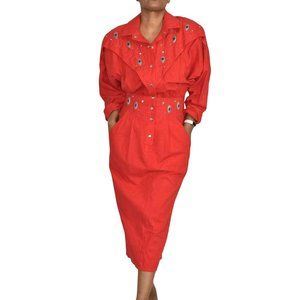 Vintage IIF 80s Embellished Rodeo Western Denim Chambray Cocktail Dress,…